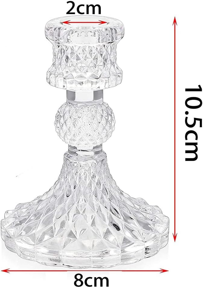 Arhaam - Set of 2 Glass Candle Holders for Taper Candles, Candle Holder Stand for Party, Wedding, Dining Table (Transparent Style-2)