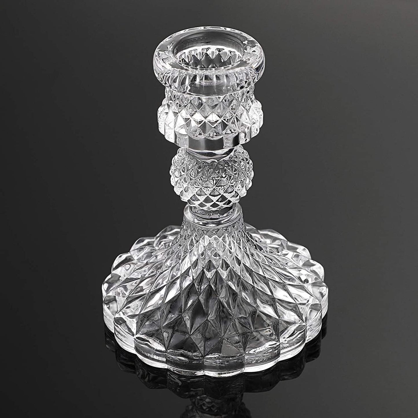 Arhaam - Set of 2 Glass Candle Holders for Taper Candles, Candle Holder Stand for Party, Wedding, Dining Table (Transparent Style-2)