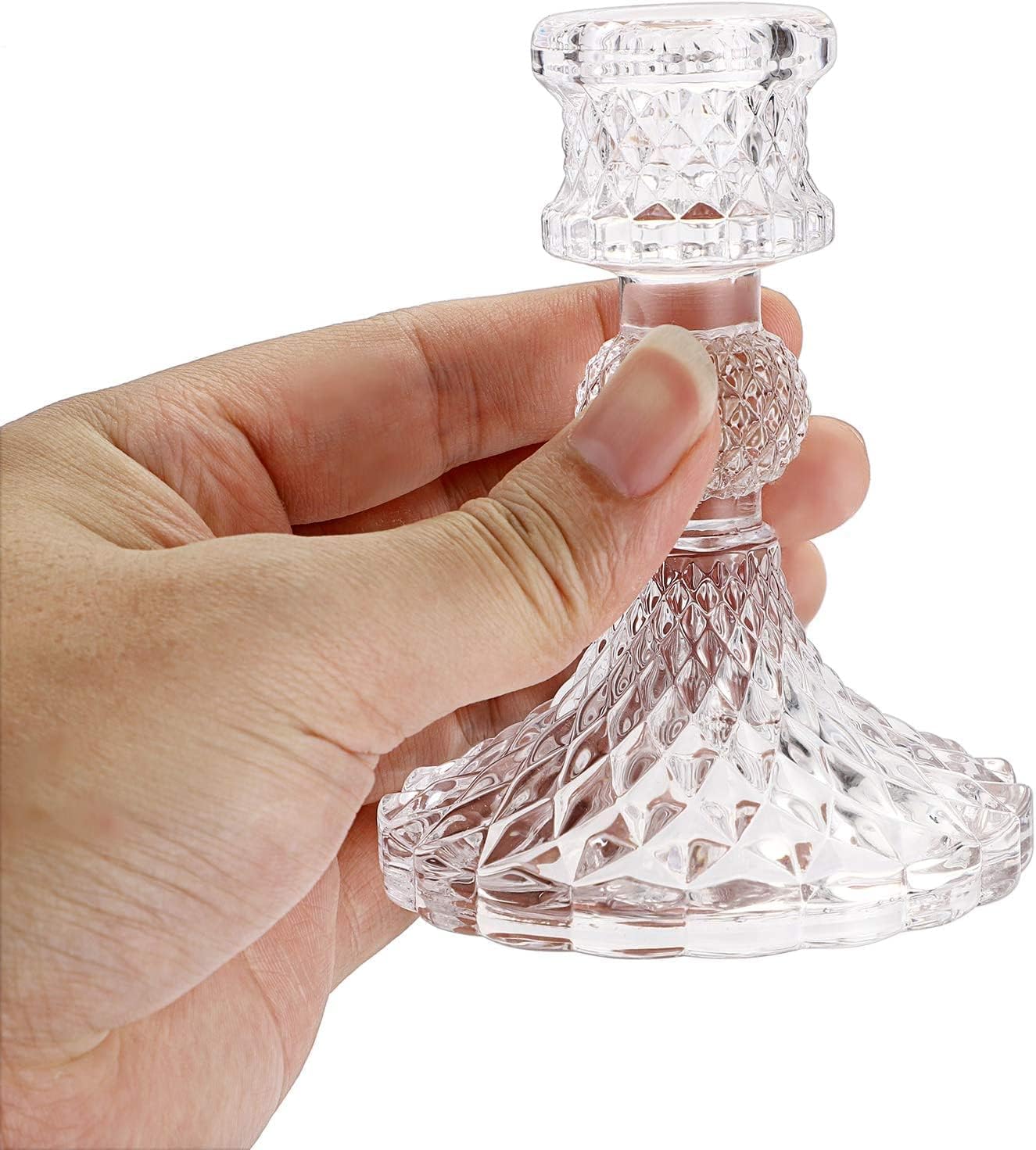 Arhaam - Set of 2 Glass Candle Holders for Taper Candles, Candle Holder Stand for Party, Wedding, Dining Table (Transparent Style-2)