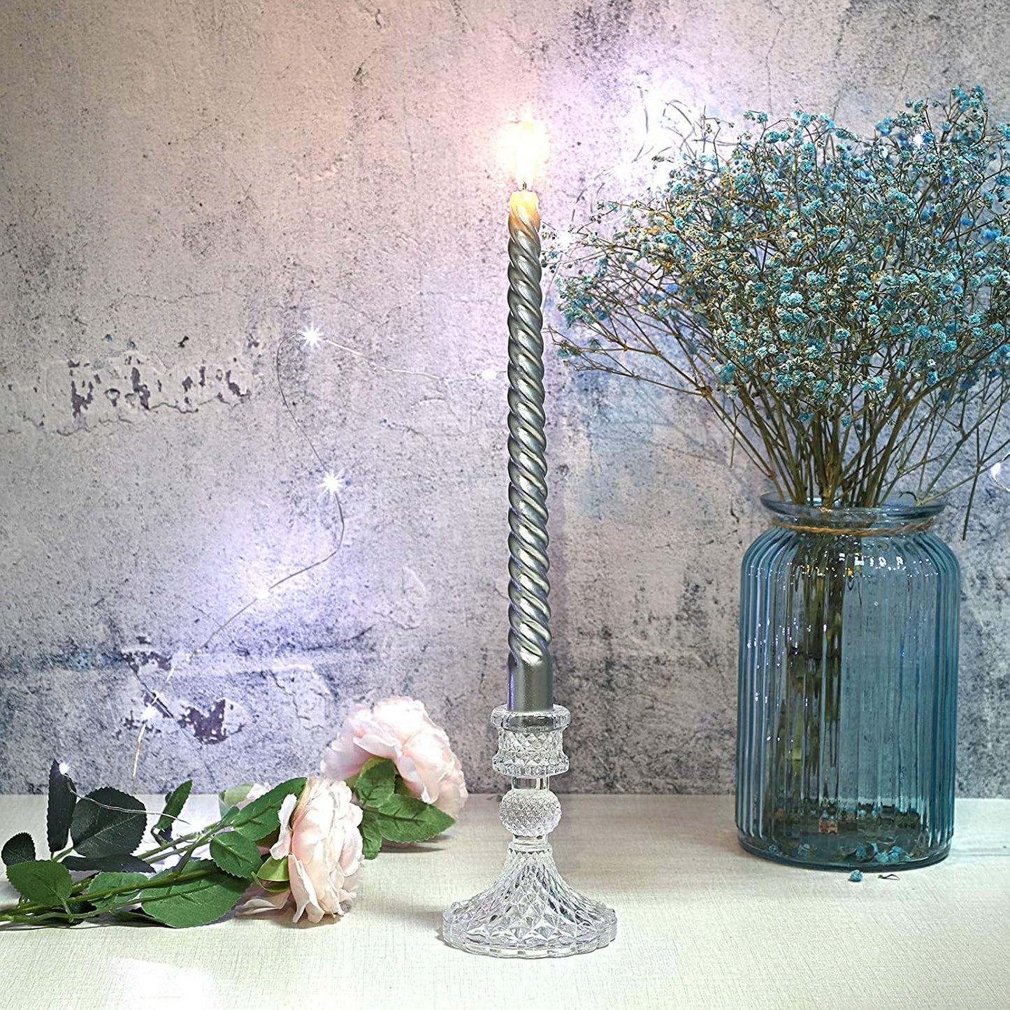 Arhaam - Set of 2 Glass Candle Holders for Taper Candles, Candle Holder Stand for Party, Wedding, Dining Table (Transparent Style-2)