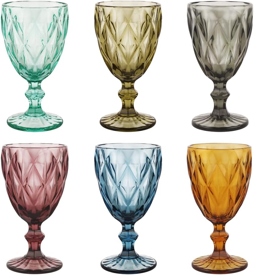 ARHAAM Colored Wine Glasses Set of 6 - Elegant Solid Glass Goblets