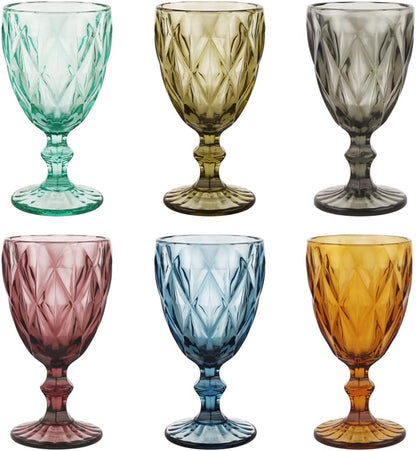 ARHAAM Colored Wine Glasses Set of 6 - Elegant Solid Glass Goblets