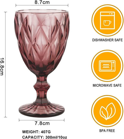 ARHAAM Colored Wine Glasses Set of 6 - Elegant Solid Glass Goblets