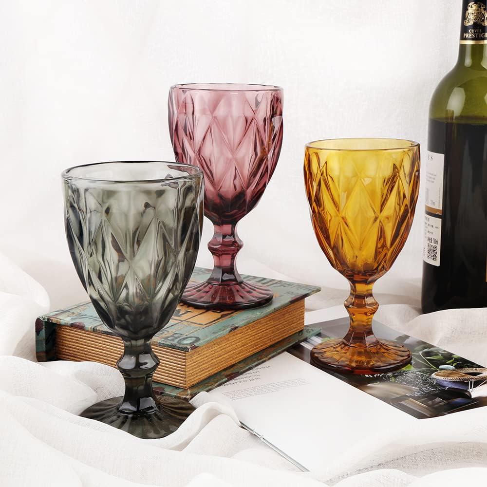 ARHAAM Colored Wine Glasses Set of 6 - Elegant Solid Glass Goblets