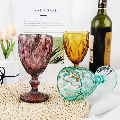 ARHAAM Colored Wine Glasses Set of 6 - Elegant Solid Glass Goblets
