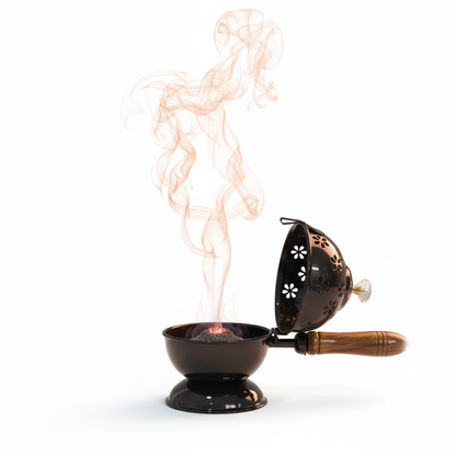 Handheld Loban / Dhoop Burner (Dhuni) with Wooden Handle for Home Purification